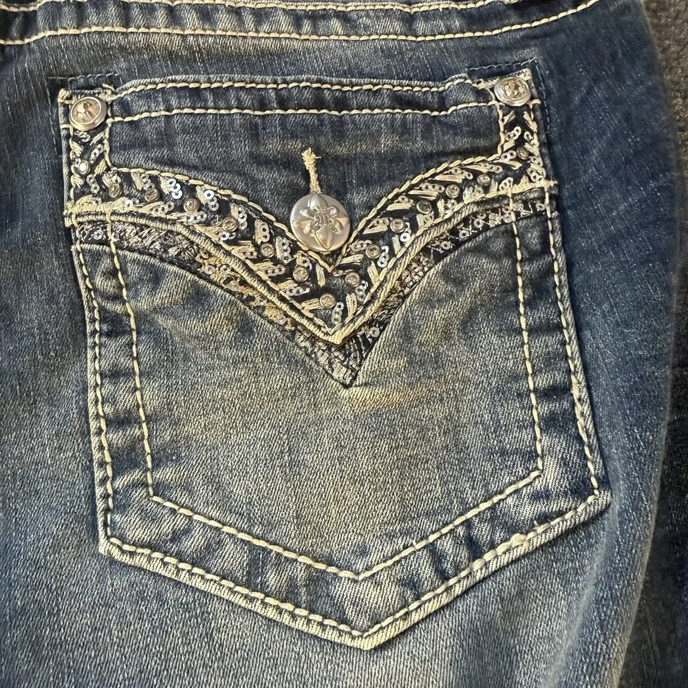 Miss Me Womens 32 Bootcut Jeans Sequin Embellished Stretch Medium Wash
